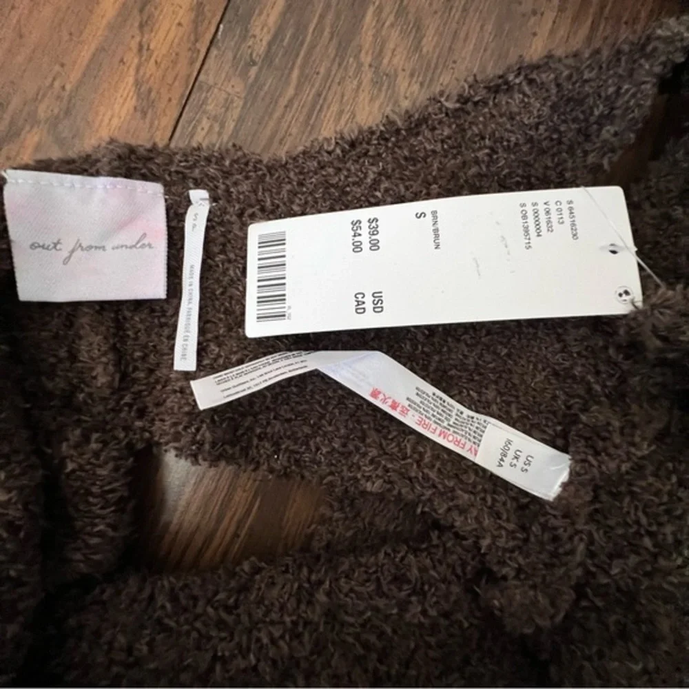 Out From Under  NWT Sz Small Brown Fuzzy Knit Wrap Tie Crop Top Deep V Neck